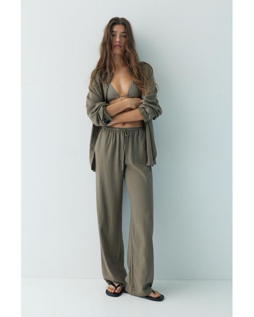 Pull&Bear Multicolor Flowy Trousers With Linen