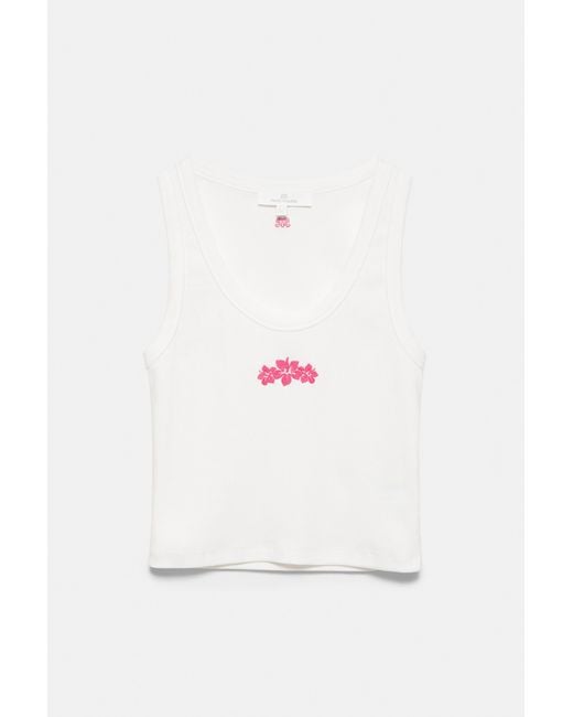 Pull&Bear White Embroidered Floral Tank Top