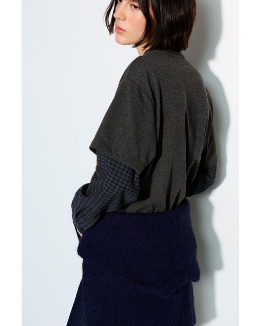 Pull&Bear Black Double Sleeve Checked T-Shirt