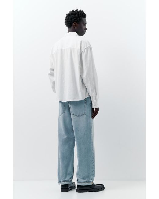 Pull&Bear White Linen Blend Shirt for men