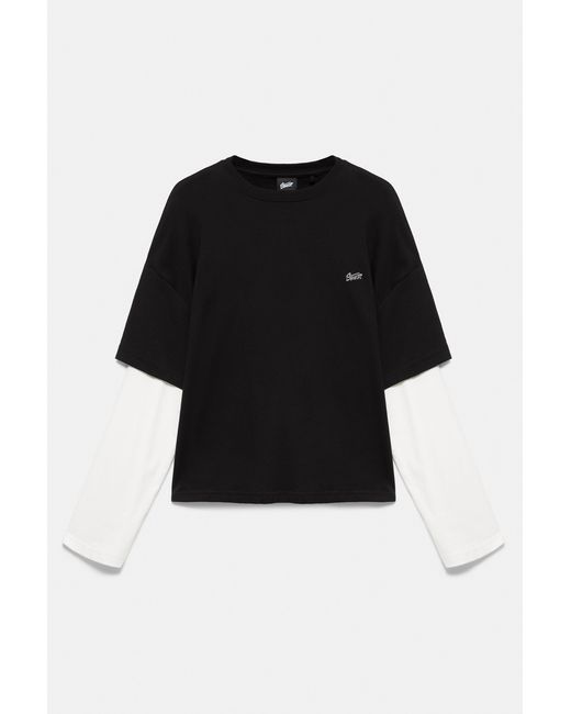 Pull&Bear Black Stwd Double Sleeve T-Shirt for men