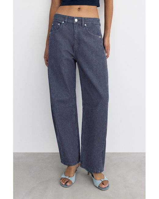 Pull&Bear Blue Striped Balloon Jeans With Seams