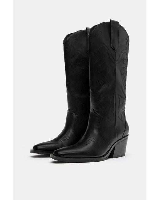 Pull&Bear Black Cowboy Boots