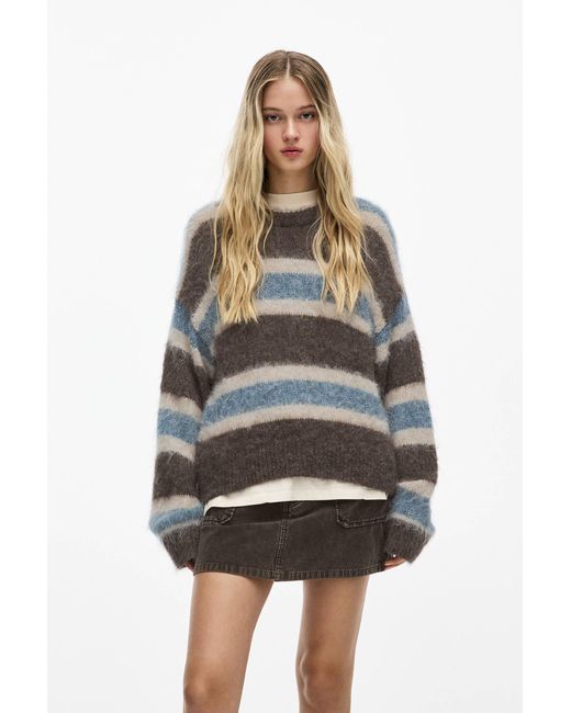 Pull&Bear Brown Striped Faux Fur Jumper