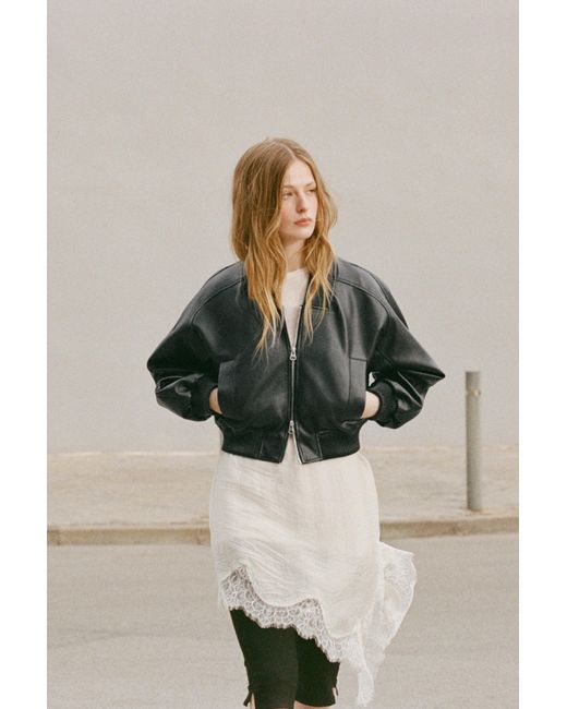 Pull&Bear Bomberjack Met Leereffect in het Black