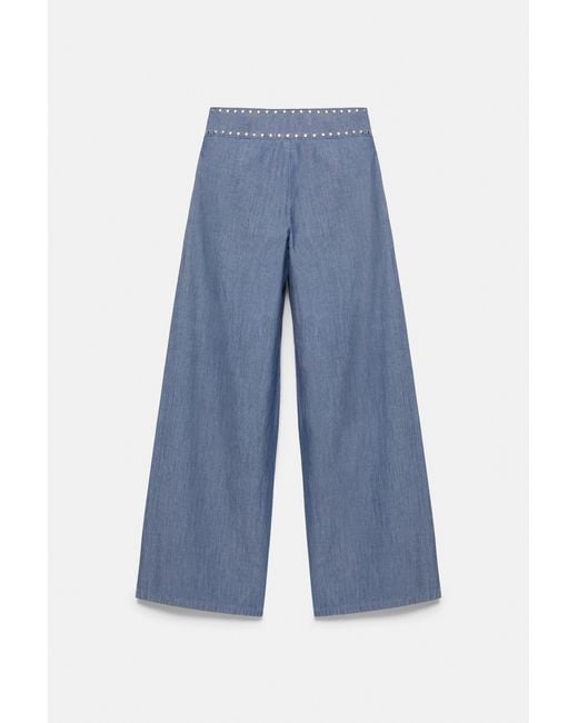 Pull&Bear Blue Wide-Leg Jeans With Studs