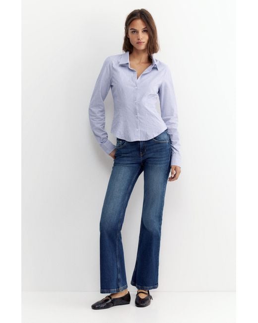 Pull&Bear Blue Fitted Wide-Cuff Shirt