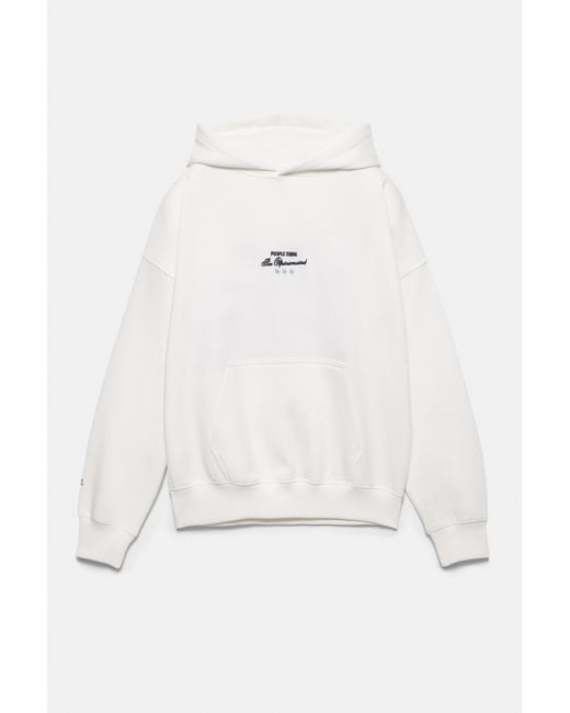 Pull&Bear White Embroidered Star Hoodie