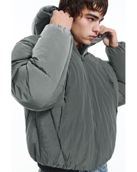 Pull&Bear Gray Padded Jacket With Cut-Out Details for men