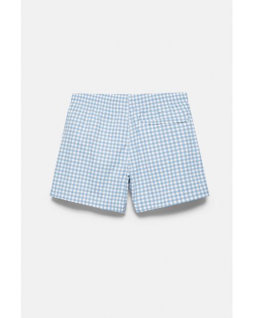 Pull&Bear Blue Gingham Check Swimsuit for men