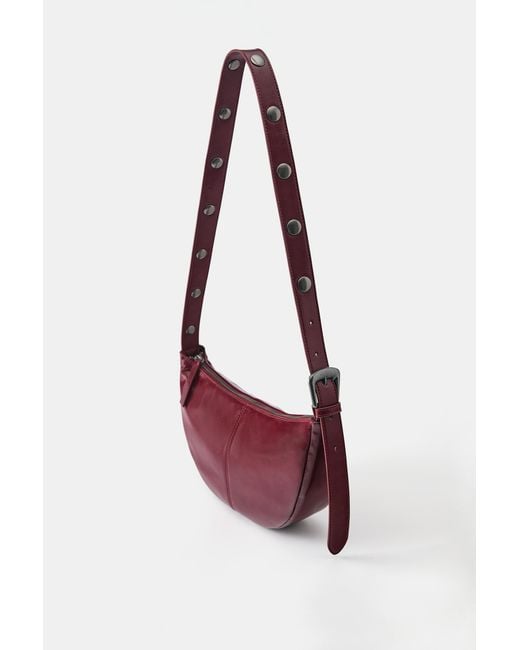Pull&Bear Pink Half Moon Crossbody Bag With Studs