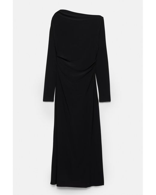 Pull&Bear Black Soft Draped Midi Dress
