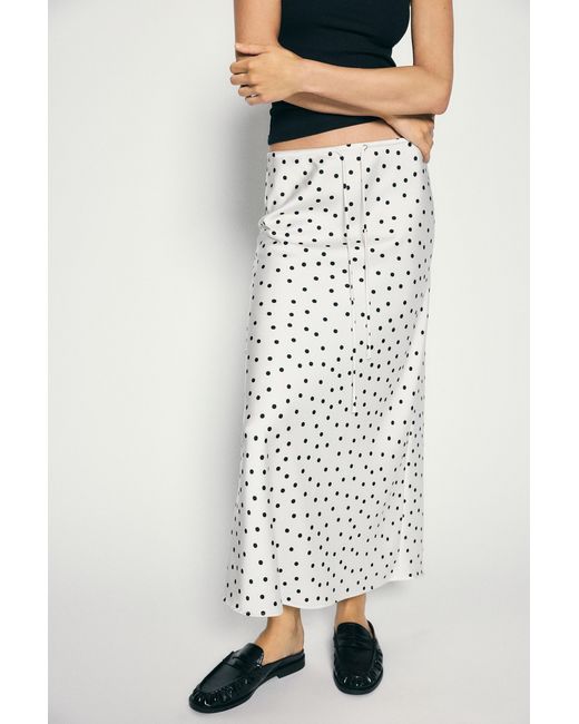 Pull&Bear White Satin Drawstring Midi Skirt