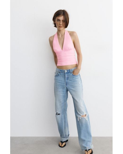 Pull&Bear Haltertop Met Plooien in het Pink