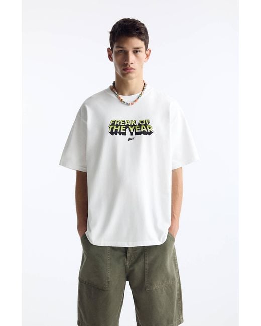 Pull&Bear White Stwd “Freak Of The Year” T-Shirt for men