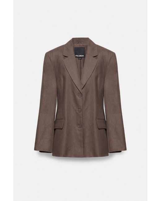 Pull&Bear Getailleerde Blazer Van 100% Linnen in het Multicolor