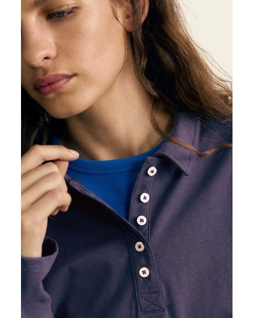 Pull&Bear Blue Long Sleeve Polo Shirt