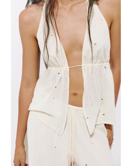 Pull&Bear Brown Mirror-Detail Halter Top