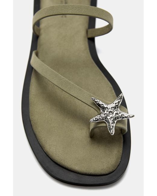 Pull&Bear Blue Flat Embellished Sandals