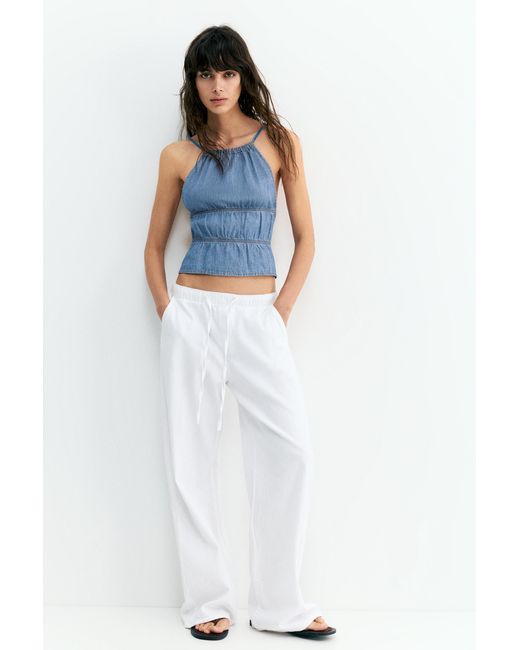 Pull&Bear White Open Back Denim Top