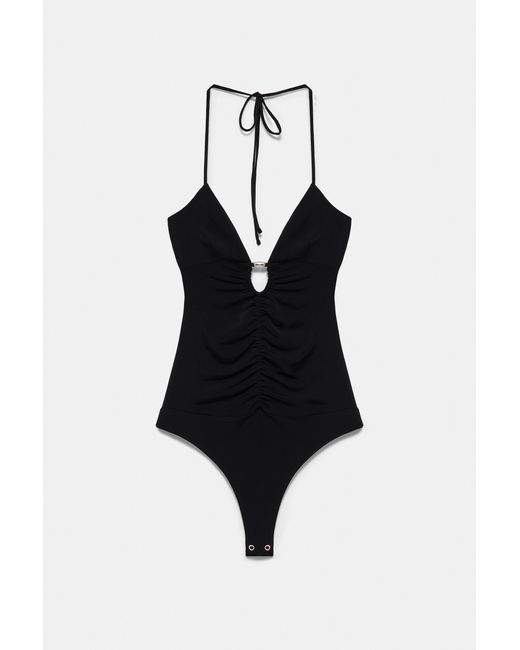 Pull&Bear Blue Gathered Halter Bodysuit