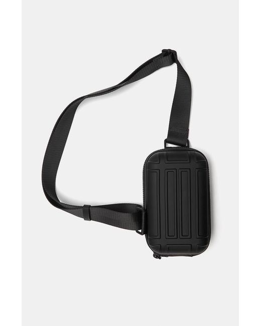 Pull&Bear Black Rigid Rubberised Crossbody Bag for men