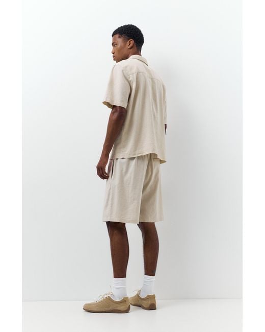 Pull&Bear Bermuda Joggingshort Van Linnenmix in het Natural voor heren