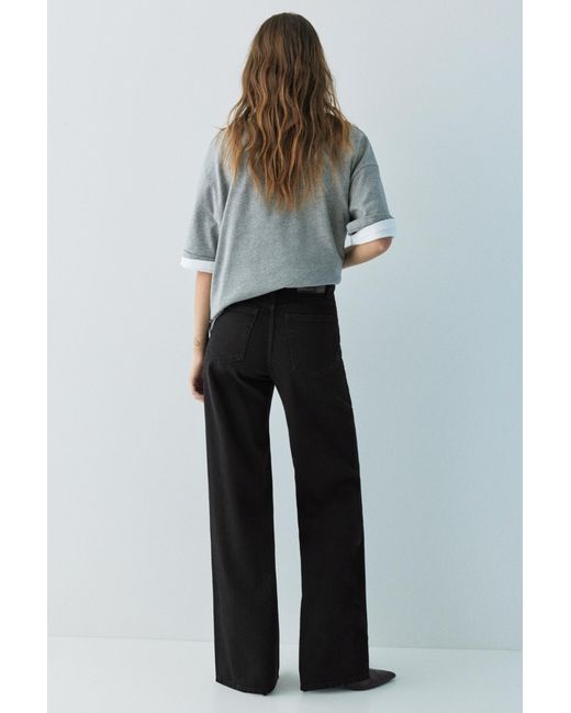 Pull&Bear Black Wide Leg Jeans With Crossover Waistband