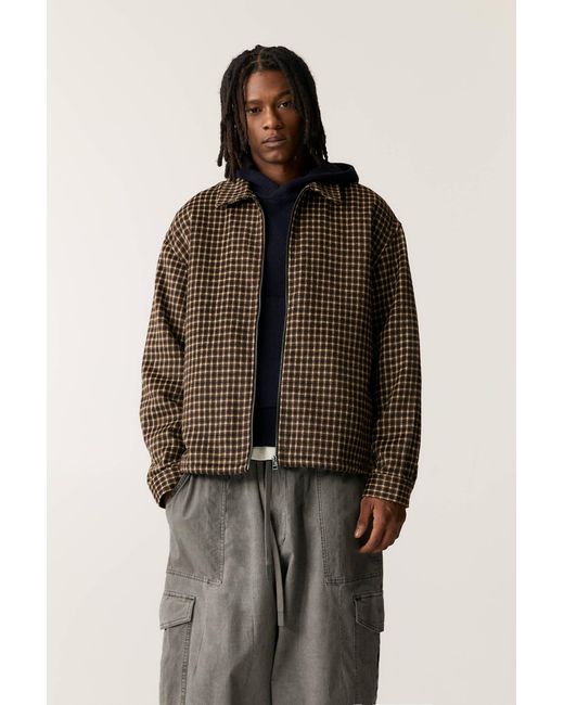 Pull&Bear Brown Check Zip-Up Jacket for men