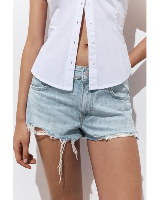 Pull&Bear Mini Denim Short Met Scheuren in het White