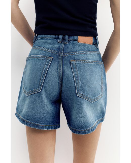 Pull&Bear Blue Mid-Waist Denim Bermuda Shorts