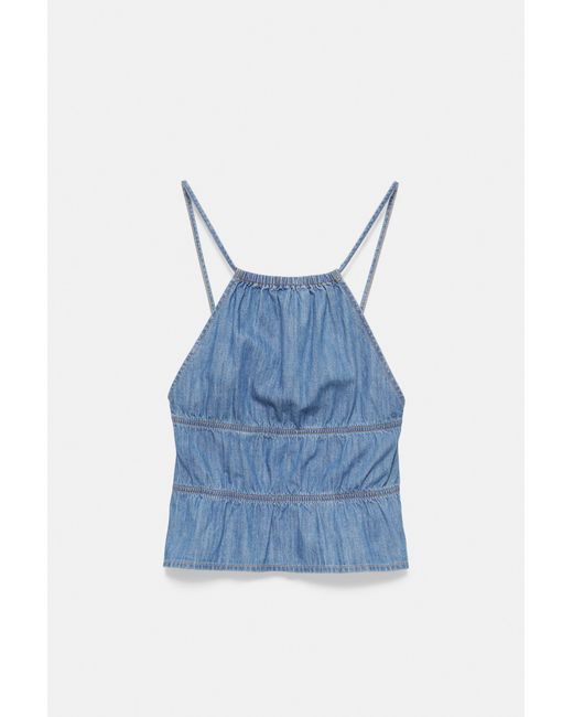 Pull&Bear White Open Back Denim Top