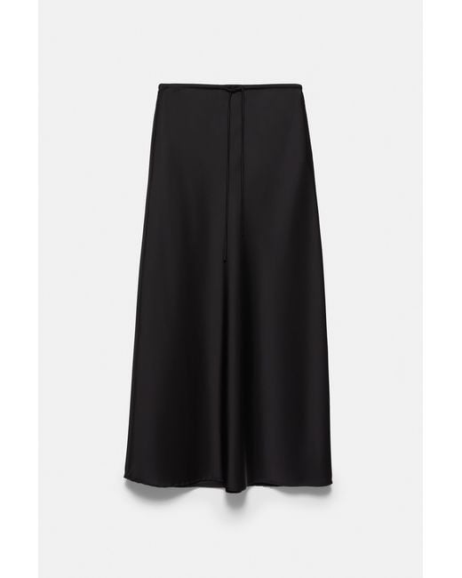 Pull&Bear White Satin Drawstring Midi Skirt