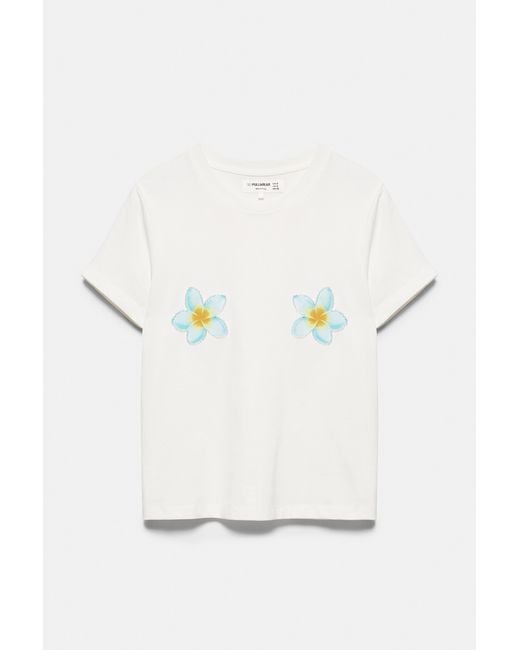 Pull&Bear Blue Beaded Flower T-Shirt