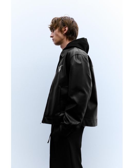 Pull&Bear Black Leather Effect Trucker Jacket for men