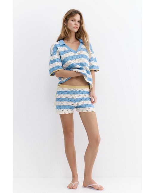 Polo Crochet Rayures Pull&Bear en coloris Blue