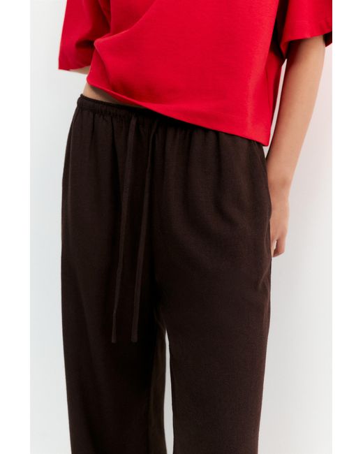 Pull&Bear Brown Flowing Trousers With Linen