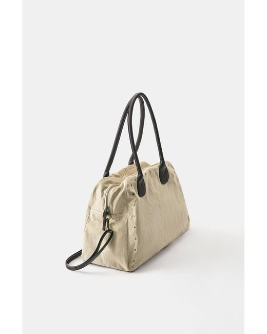 Pull&Bear Natural Studded Tote Bag