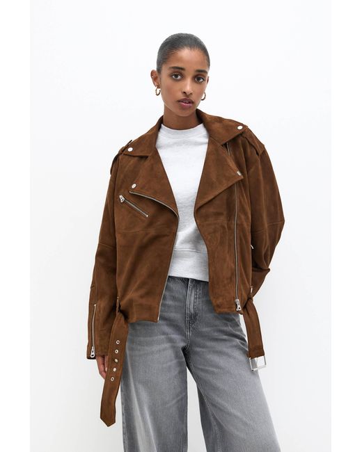 Pull&Bear Brown Suede Moto Jacket