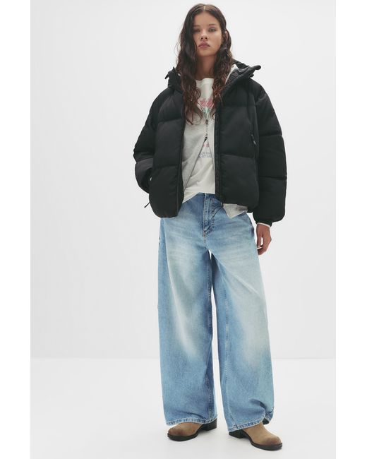 Pull&Bear Black Puffer Jacket With Hood