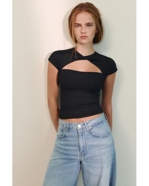 Pull&Bear Blue Cut-Out T-Shirt