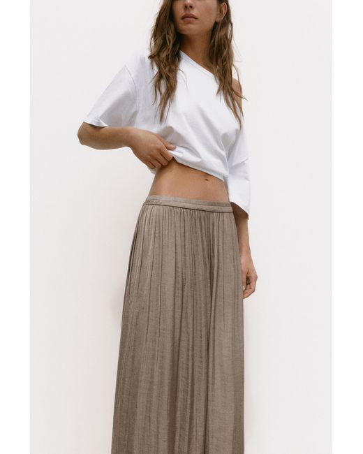 Pull&Bear Natural Satin Wide-Leg Trousers