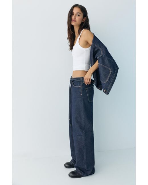 Pull&Bear Blue Baggy Jeans With Drawstring