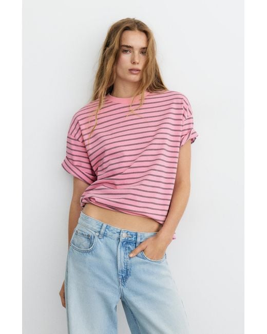 Pull&Bear Red Oversize Short Sleeve T-Shirt