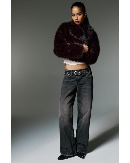 Pull&Bear Gray Cropped Faux Fur Jacket