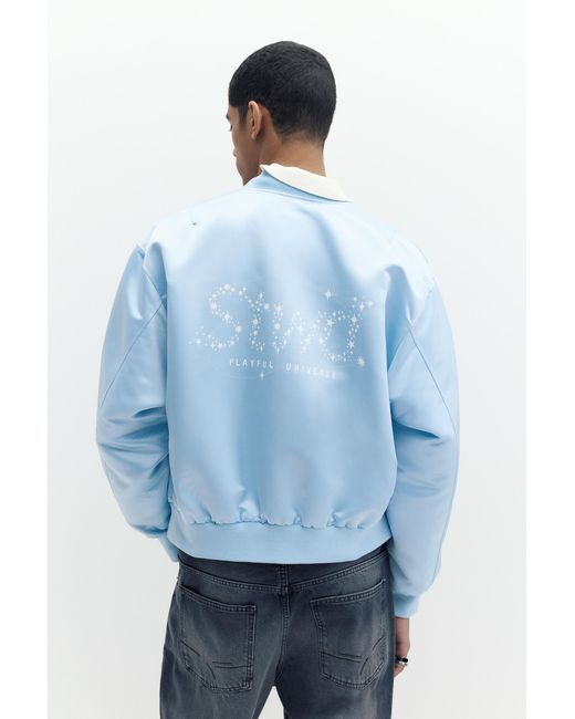Pull&Bear Black Satin Bomber Jacket for men