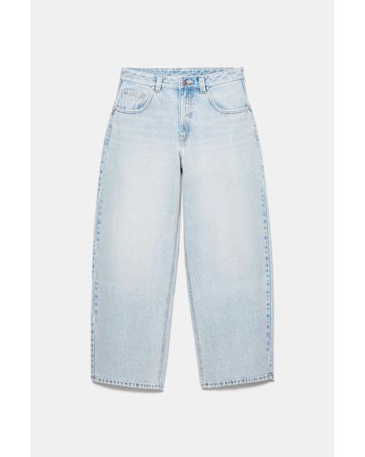 Pull&Bear Blue Embroidered Barrel Jeans