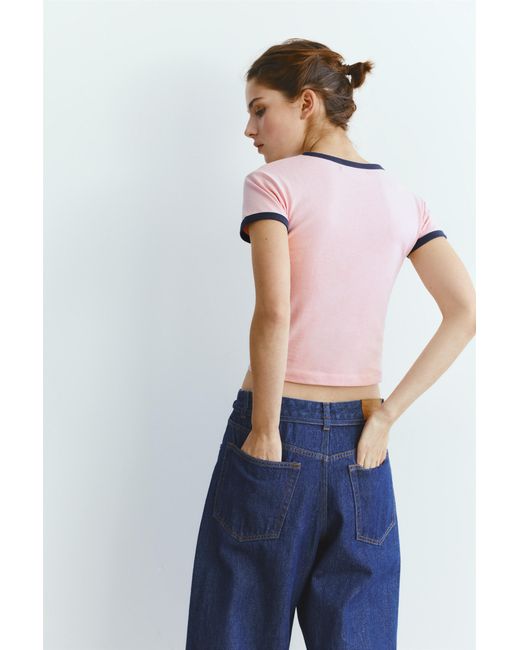 Pull&Bear Blue Short Sleeve Ribbed T-Shirt