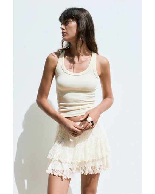 Pull&Bear Natural Lace Ruffled Mini Skirt