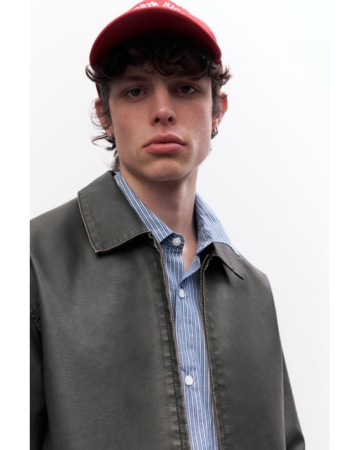 Pull&Bear Gray Washed Leather Effect Jacket for men